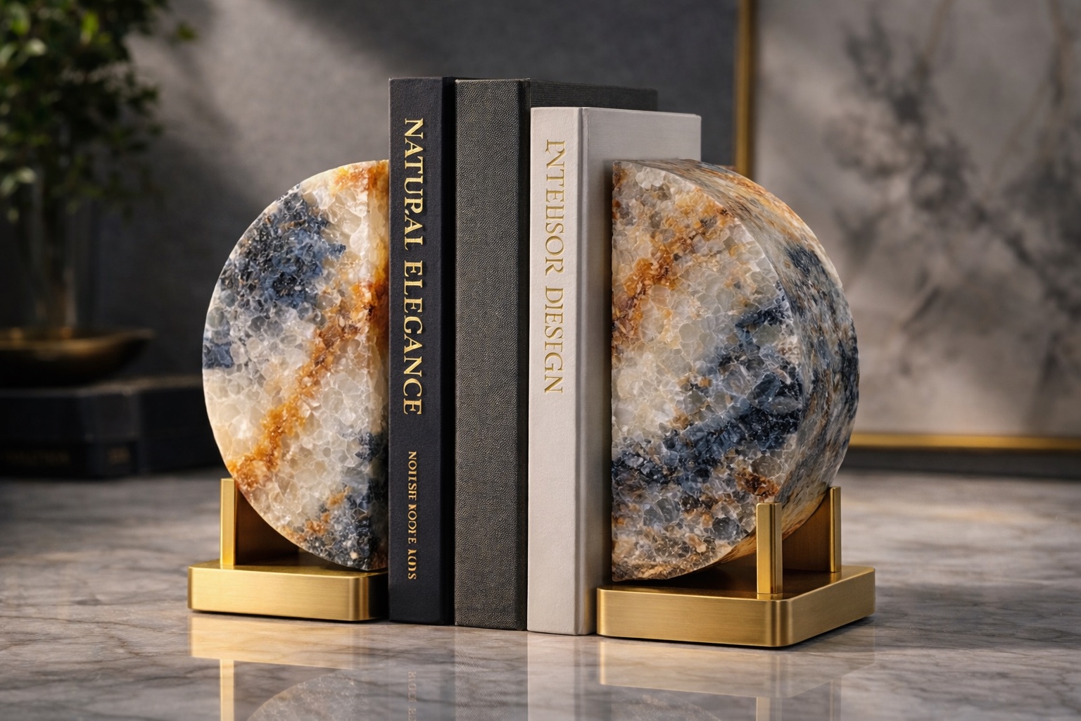Black and gold stone bookends