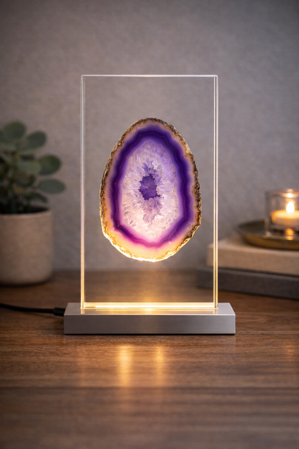 Floating purple sliced stone acrylic lamp